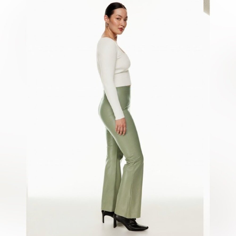 Aritzia Wilfred Roma High-waisted flared Vegan Leather Pant Bitter Sage Sz 4 - Picture 2 of 12